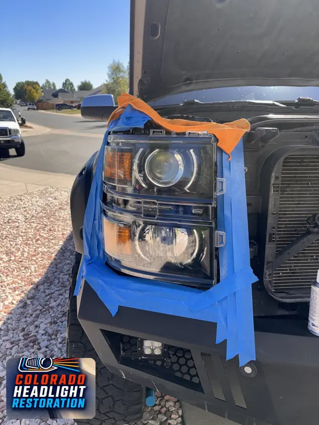 Pickup headlight with paper and blue tape masking